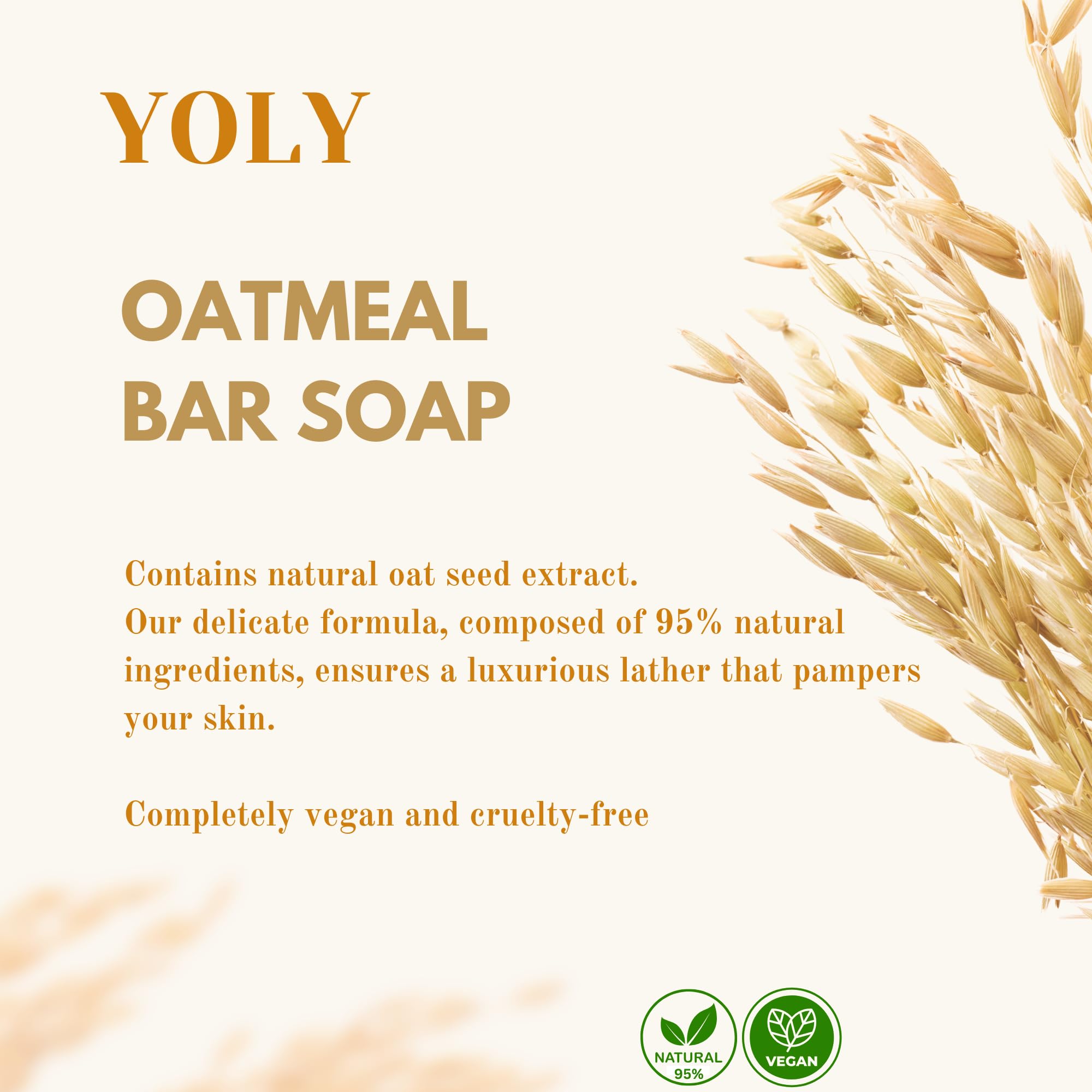 YOLY Oatmeal Bar Soap (90 g, Pack of 4) - 95% Natural, Vegan-Friendly Moisturizing Soap for Silky Smooth Skin
